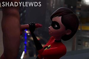 3D animated handjob with Helen Parr on the roof top