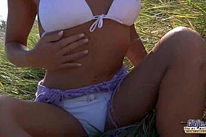 Young girl gets it deep in her mouth on beach