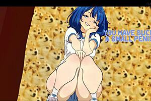 Double penetration action in a hilarious hentai parody