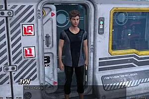 Half robotic beauty in a zero gravity environment in a cartoon porn game
