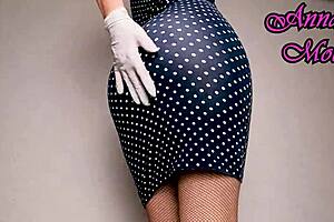 Solo gay masturbation with latex gloves and tight dress