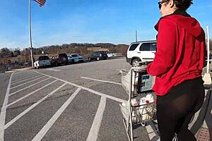 Beautiful brunette housewife's accidental flashing at the supermarket