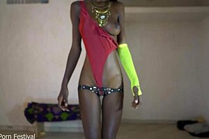 Beautiful black skin and perfect shape of the breast and body