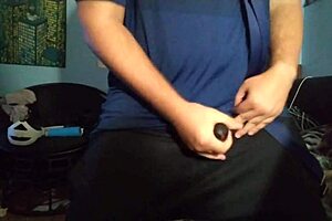 Gay amateur masturbates with chastity cage