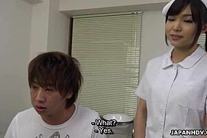 Asian nurse gives a sloppy blowjob in the doctor's office