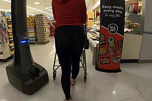 Beautiful brunette housewife's accidental flashing at the supermarket