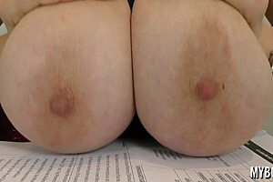 Big natural tits secretary has fun at work in the office