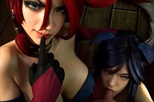 3D animated hentai featuring Miss Fortune and Ahri in action