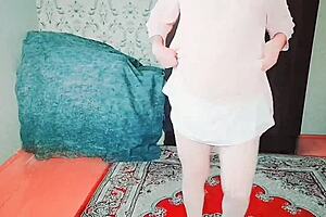 Sissy in white mini dress riding big ass cowgirl