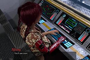 Half robotic beauty in a zero gravity environment in a cartoon porn game