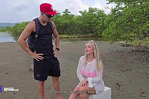 Horny threesome enjoys rough sex on the beach