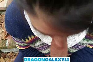 Beautiful natural breasts and a great outdoor blowjob experience