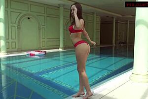 Lina Mercury and Mia Ferrari strip and dive into the pool