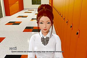 3D animated video of a young woman undressing and exposing her breasts