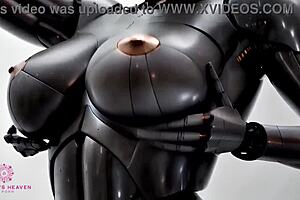 Close-up POV AI.3D experience with a busty sex robot