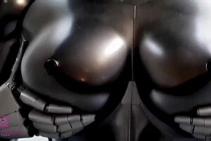 Close-up POV AI.3D experience with a busty sex robot