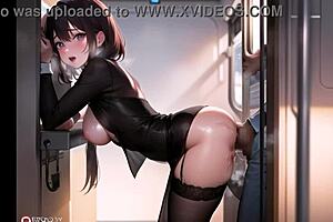 Public train ride with wet pussy and titty fuck action