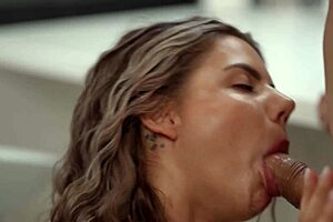 Cum in mouth and covered face with a hot amateur brunette