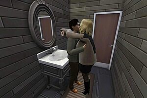 A man seduces a woman and has sex with her in the bathroom after having coffee with a friend