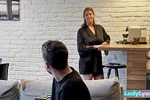 Beautiful woman of the house gives great service to her guest
