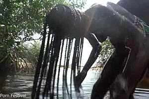 Skinny Zulu beauty gets fucked while bathing in river