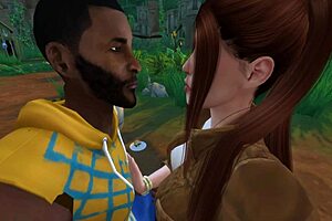 Black man seduces Lara Croft in the forest and gives her a deep penetration