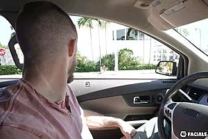 Mackenzie has a threesome with two drivers of a ride sharing service and gives them a blowjob