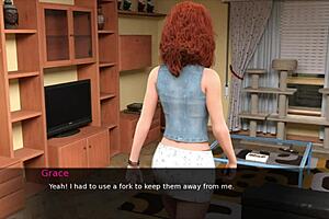 Beautiful anime with big boobs in a porn game called Pine Falls 8