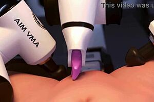 A blonde anime porn star is controlled by an AI-powered milking robot in a 3D animated porn movie