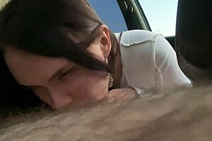 Daddy's girl gets paid for sucking and flashing outdoors
