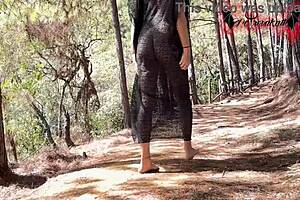 A gothic elf enjoying nature while pleasuring herself in the woods