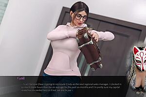 Beautiful secretary with big cans at work in an animated game