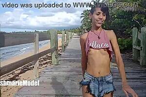 Public showing off of hairy and bouncing tits with hard nipples