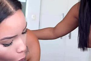 Big black cock penetrates Asian and Latina asses outdoors