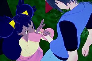 Animated hentai game with Iris and Erika in an intimate interlude