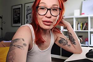 Redhead stepsister plays a prank on me by making me to lick her pussy