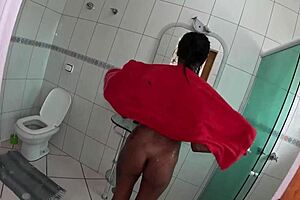 Beautiful Brazilian hunk gets spitted on by a big black cock