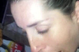 Anime blonde gets a facial after a deep throat blowjob