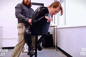 Shannon Huxley's latex catsuit fetish doggystyle sex scene