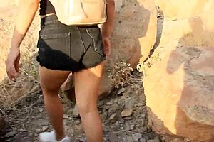 Wet and tight pussy lover in public action