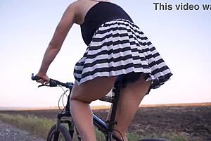 Hidden camera captures thong clad biker’s upskirt flash