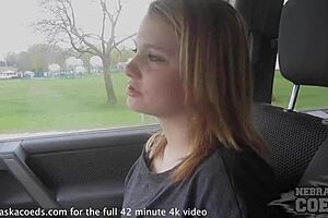 Nervous teen flaunts fresh pussy in public for first time