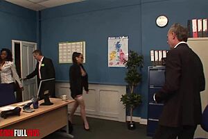 Interracial office affair with ebony and busty secretary