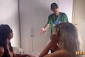 Double penetration in a small boob and big ass threesome