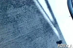 A naked teen gives a rough and sexy POV blowjob and facial