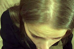 A pretty blonde gives a deepthroat blowjob to a married man in exchange for a new light bulb