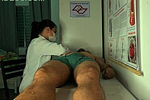 Beautiful Brazilian nurse gives deep blow job and bareback sex