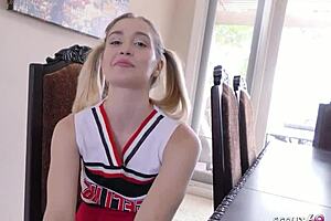 Petite pigtails cheerleader gets a rough anal pounding