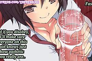 Femdom public humiliation: A hentai joi experience with a risky train ride