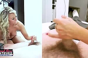 Anya offers footjob and tastes mature cum